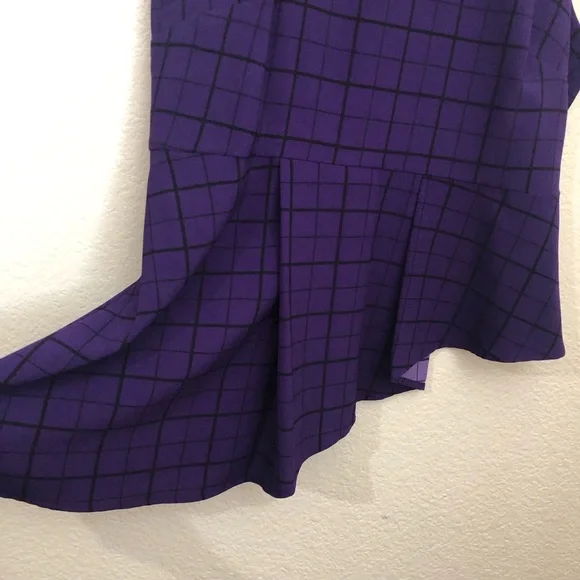 ELLE Womens Medium Sleeveless Peplum Asymmetrical Top Blouse Purple Checkers NWT - Picture 4 of 16